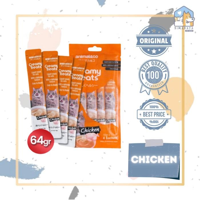 

ANIMAL&CO ANIMAL & CO CREAMY TREATS 64GR (4 X 16GR) // CEMILAN KUCING - CHICKEN