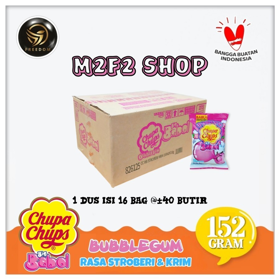 

Bubble Gum Chupa Chups Big Babol Strawberry & Cream | Permen Karet Rasa Stroberi & Krim | Bag - 152 gr (Kemasan Karton)