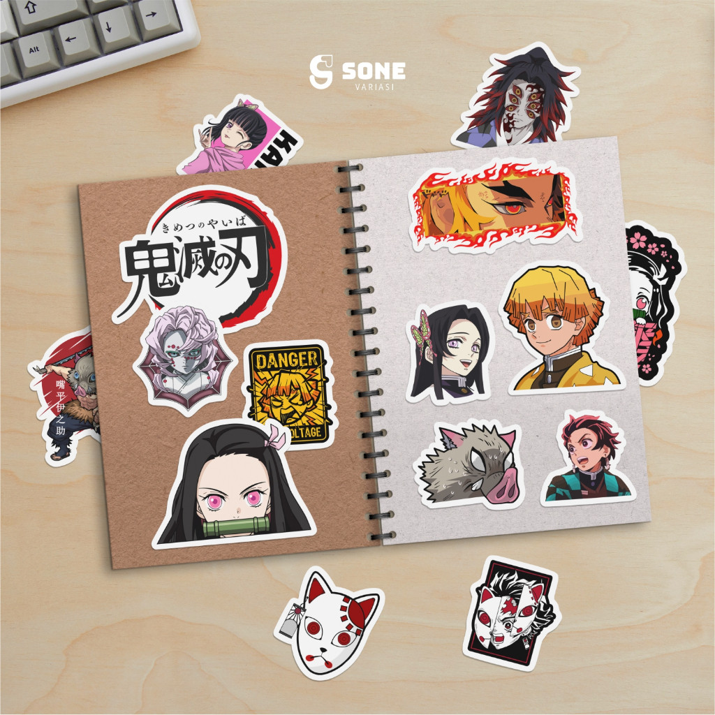 

Stiker Anime Demon Slayer Kimetsu no Yaiba Paper Vinyl Waterproof untuk Sticker Laptop Diary Notebook Helm