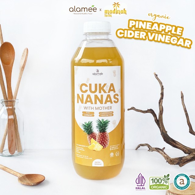 

ALAMEE Cuka Nanas Original Pineapple Cider Vinegar With Mother Organik Asli 1000ml madinah