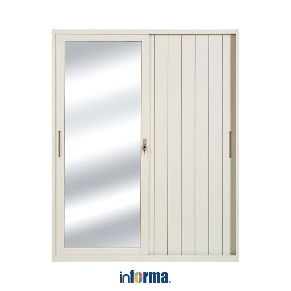 Informa Luca Lemari Pakaian Metal 2 Pintu Geser - Putih Wardrobe Sliding Storage Kabinet Tempat Simp