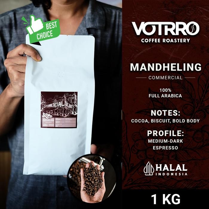 

VOTRRO Biji Kopi Bubuk 100% Full Arabica Mandheling Roasted Commercial - BEST SELLER ESPRESSO - 1 Kg, Biji Kopi