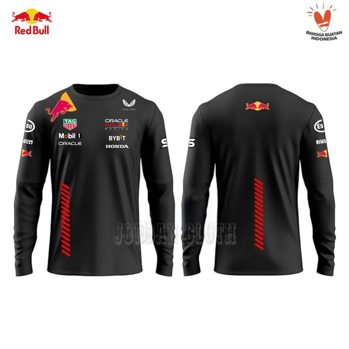 Tshirt Baju Kaos Lengan Panjang Team Balap Redbull Formula One F1 Racing - Hitam, S