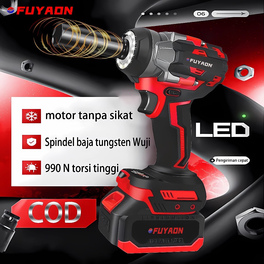 IMPACT WRENCH TORSI BESAR [COD]  kunci pas dampak Kunci Pas Baterai Lithium Tanpa Kabel  kunci pas l