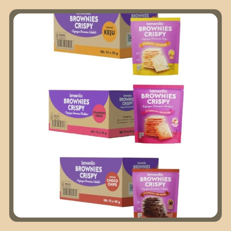 

Lemonilo Brownies Crispy 35gr (1Dus : 12pcs) - Brownies Crispy Chocochips & Keju - Brownies Kering Brownis Crispy Brownies Kering Tipis - Brownis Crispy Coklat & Keju / Snack Cemilan Sehat - Cookies Sehat Kue Sehat Camilan Sehat - Gluten Free