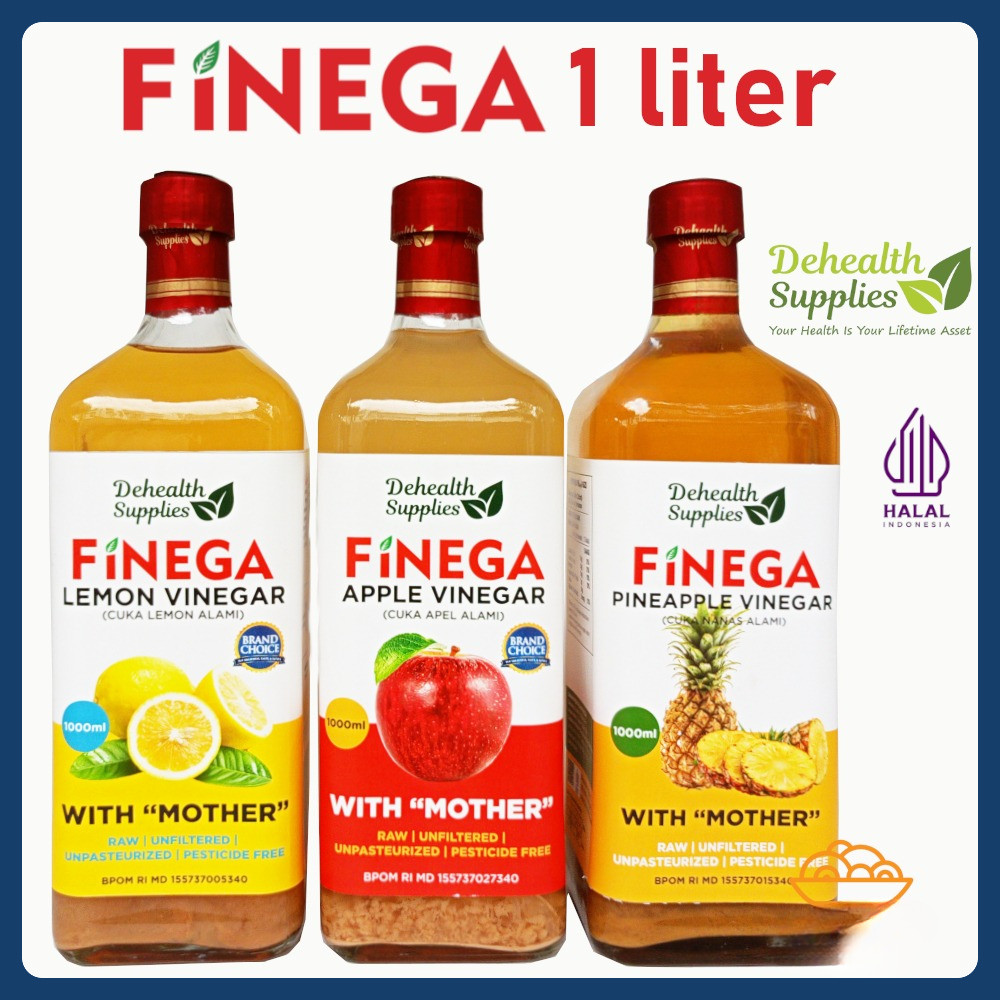 

Finega Vinega Cuka Apel / Nanas / Lemon 1 liter Botol Kaca Halal dari Dehealth Supplies