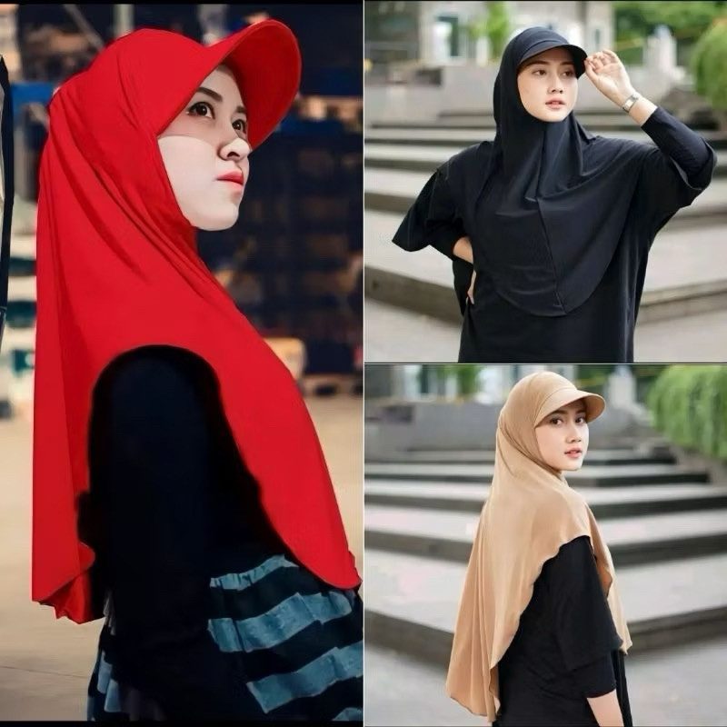 jilbab topi sporty olahraga anti panas/ hijab topi dewasa/ kerudung topi dewasa