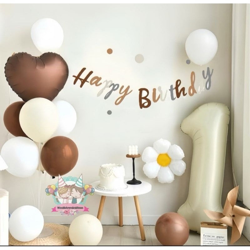 WINDBLOWN BALON SET RETRO HBD BIRTHDAY BROWN / DEKOR ULANG TAHUN CANTIK ANAK DAN DEWASA
