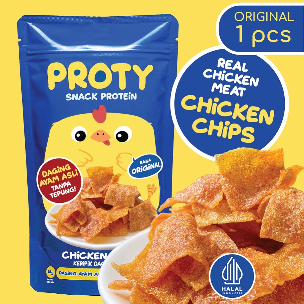 

Proty Snack Sehat Chicken Chips Original (1 Pcs) - Keripik Daging Ayam - Cemilan Tinggi Protein