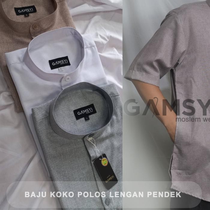 Baju koko lengan pendek pria/Baju Koko GAMSYI Terbaru - Putih, XXXL