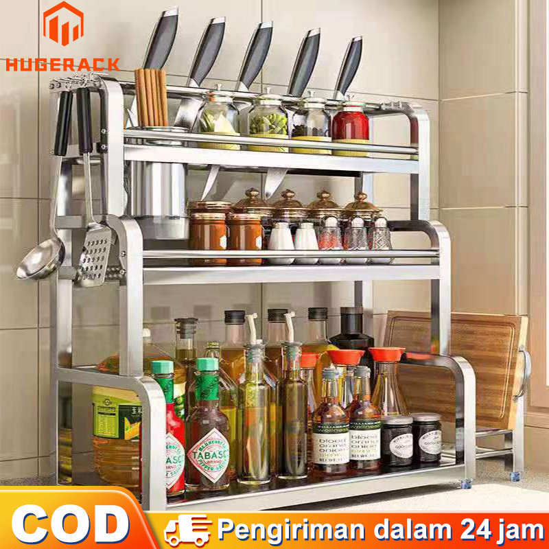Rak Bumbu Dapur Stainless Steel Rak bumbu 3 susun Rak dapur stainless Rak Meja Makan Serbaguna 3 & 2