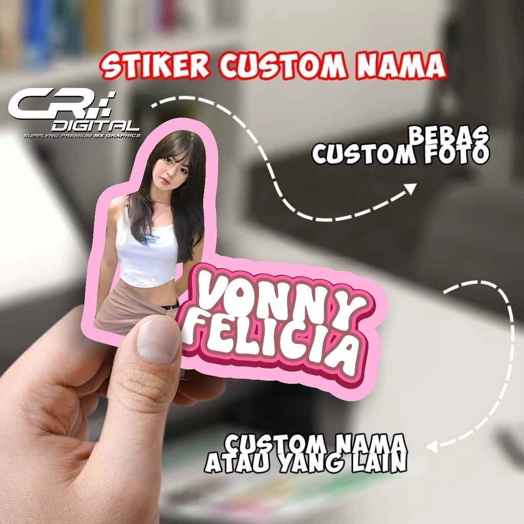 

Stiker Custom Foto & Nama | Stiker Tahan Air | Stiker Helm | Stiker Laptop stiker nama dan foto custom free desain