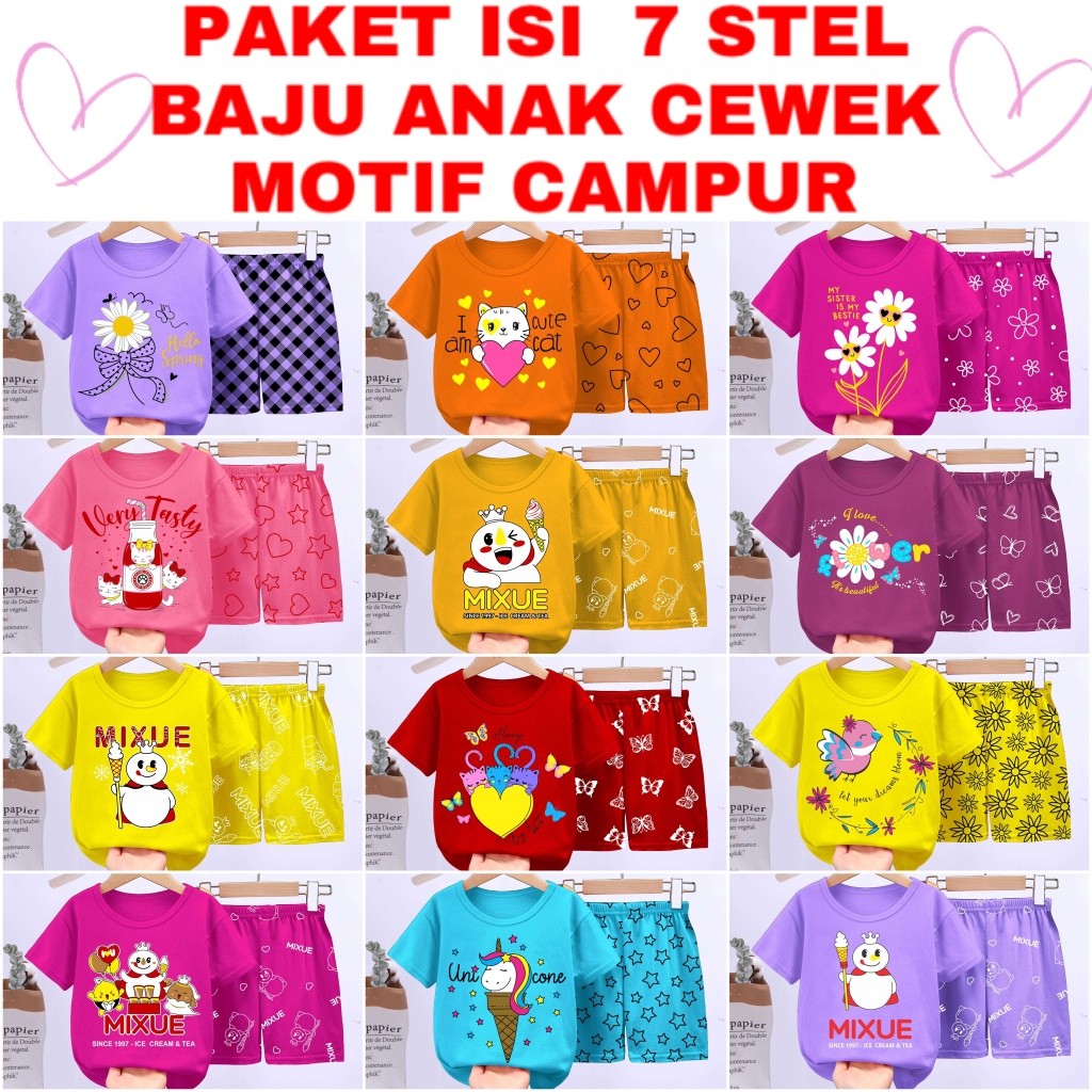 FLASH SALE/ VALMELO PAKET HEMAT 7 PCS SETELAN BAJU ANAK PEREMPUAN
