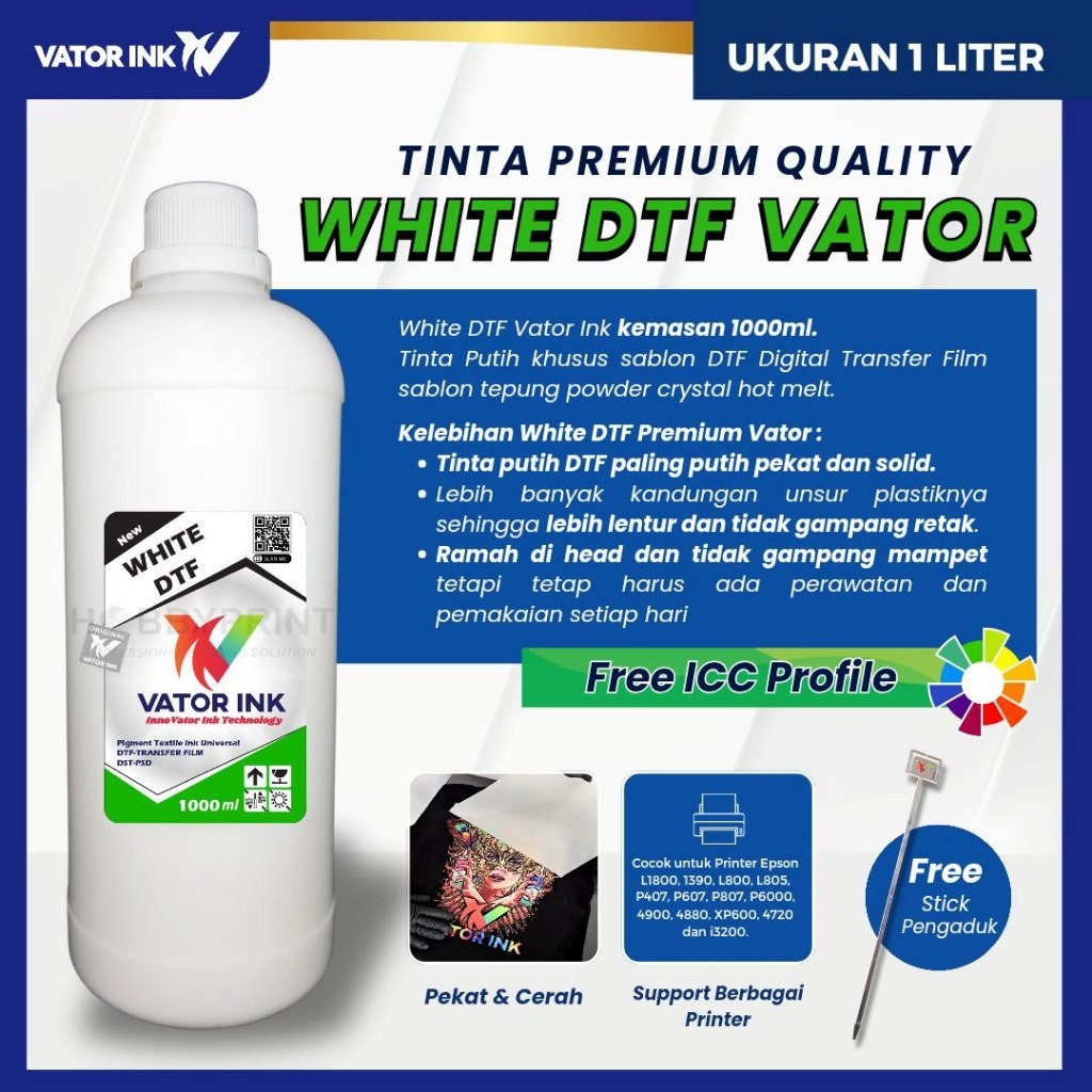 Tinta DTF White Vator Ink 1000ml Tinta Putih DTF Pet Film DTF Sablon DTF