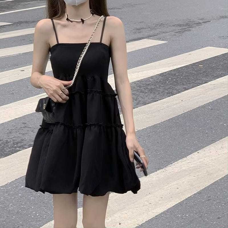 PREKTUS - ZER MINI DRESS ELIA GAUN PUTIH HITAM TALI PUNDAK RUFFLE BAJU SEKSI REMAJA DEWASA LUCU / Fa