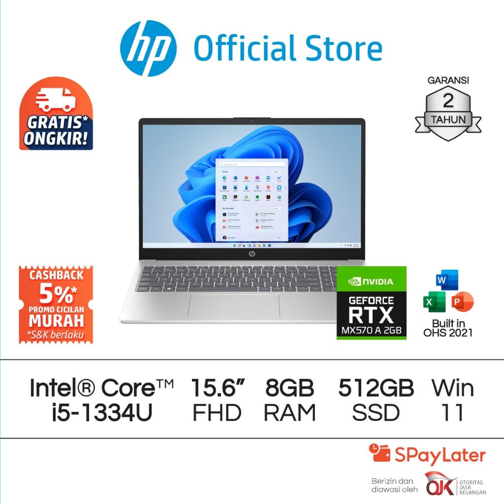 Laptop HP Intel Core i5 8GB RAM 512GB SSD Silver / Blue NVIDIA GeForce MX570 A Windows 11 Home 15.6 