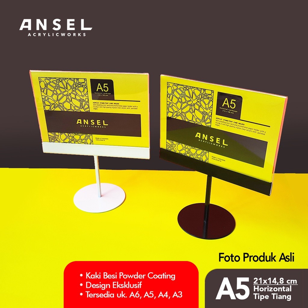 

ANSEL NORE - Tent Card Acrylic Kaki Besi / Tiang A5 Horizontal 21x14,8 cm [Stand Akrilik Acrylic, Display Menu, Brosur, Tent Holder, Nomor Meja dll]