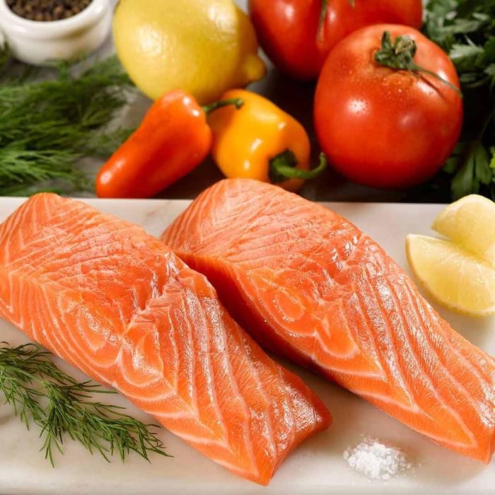 

Fillet Salmon Norwegia fresh fish for grill,fried, & curry - 100 gram