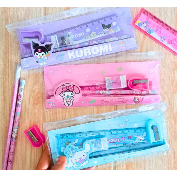 

SG49_Set Alat Tulis Sekolah Karakter Motif Sanrio 5 in 1 Lucu Cute Stationery Free Pouch 385
