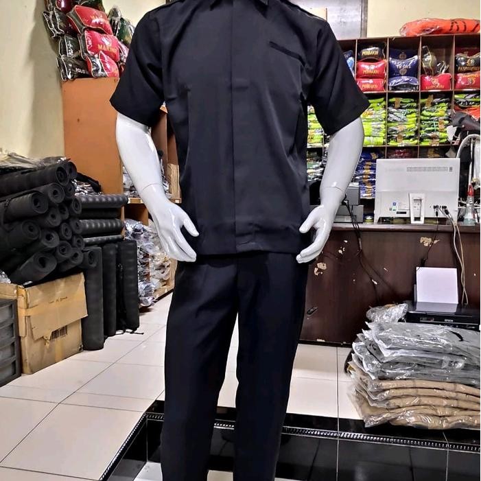 Safari Pas Pam Pres Hitam Pendek | Safari Kancing tertutup Hitam | Safari lengan Pendek Hitam - M