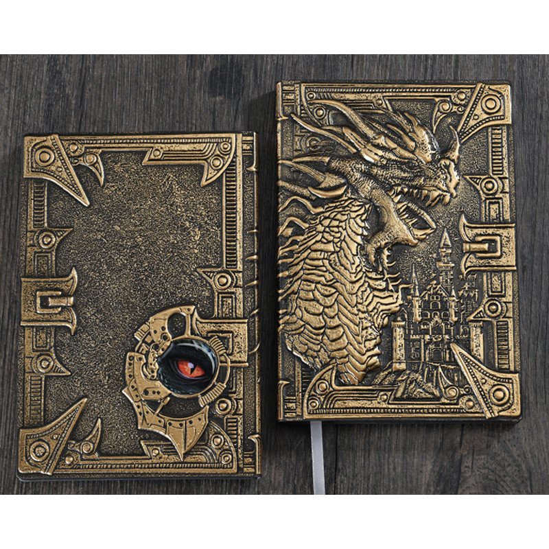

A5 Notebook,Dragon Embossed Retro Hardcover Leather Cover,100 Sheets/Book,Horizontal Line Inside Office Learning Diary QP-04