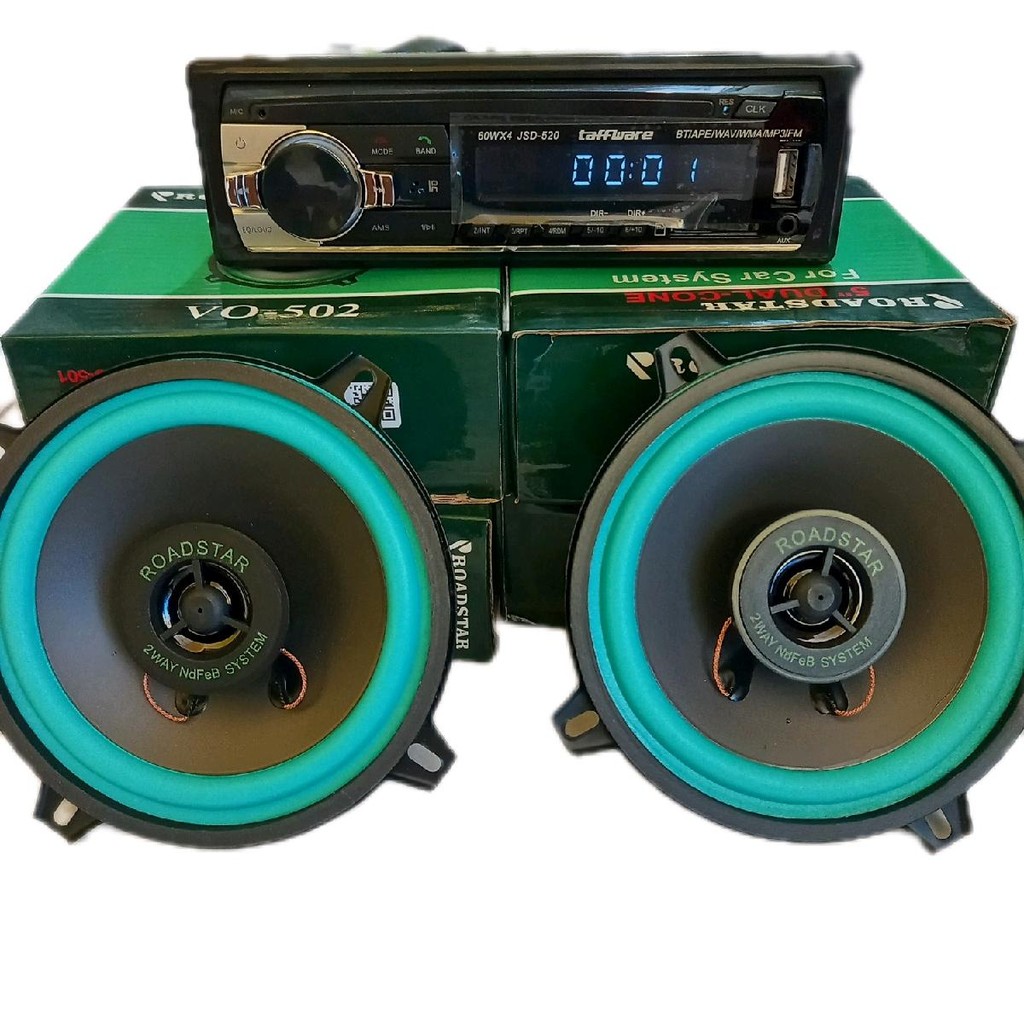 Paket Audio Mobil Tape Mobil JSD 520 Plus Speaker 5 Inch 2 Pcs Car 12 volt audio  mobil