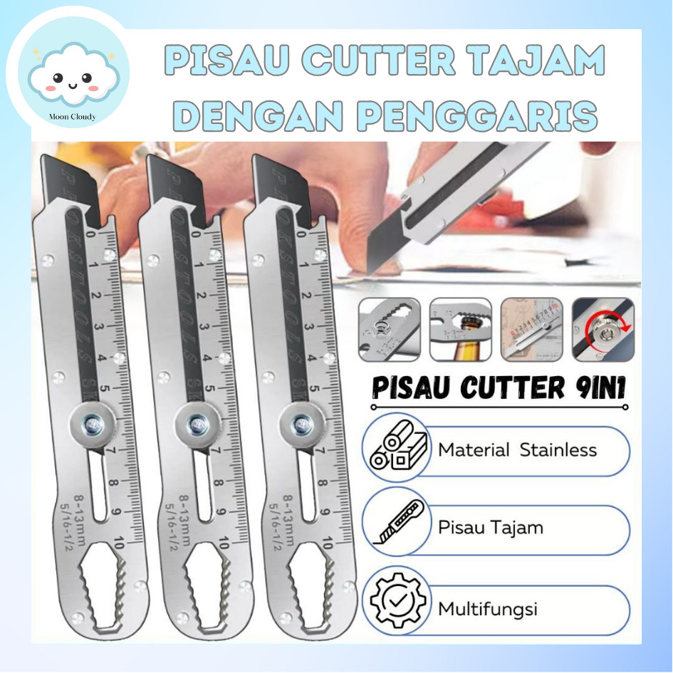 

Pisau Cutter Stainless Besar 9in1 Super Tajam Tahan Karat Penggaris Screw Buka Kaleng Tutup Botol Baut Sekrup Mur Cuter Kater Kunci Heksagonal Alat Potong Kertas Unboxing Packing Bangunan Stainless Baja Iris Ukuran Jumbo Murah