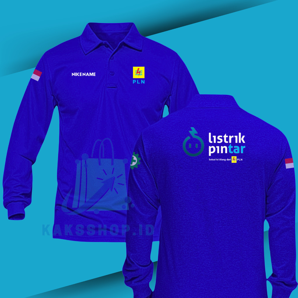 Baju Kaos Poloshirt Pria Dan Wanita Lengan Panjang Sablon Pln (Listrik Pintar) Atasan Polo Berkerah 