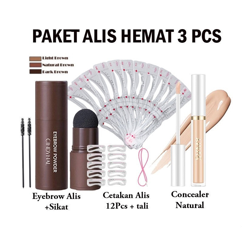 Paket alis Lengkap 3in1 Eyebrow Powder Stamp Concealer Cetakan Alis Tali Karet Isi 12 pcs MK677