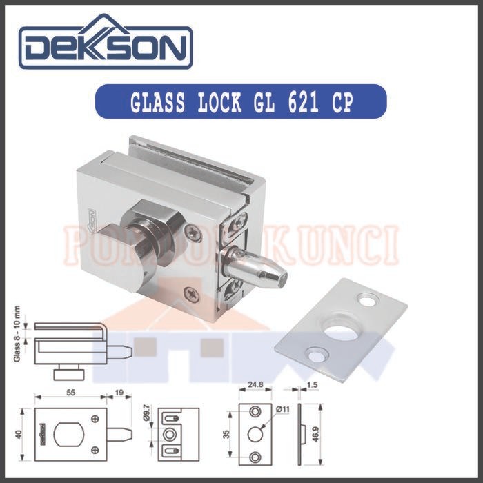 Kunci Pintu Kaca Kamar Mandi Dekson GL 621 CP Glass Lock Dekkson