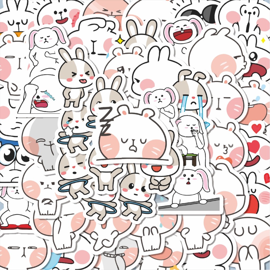 

100PCS Lucu Sticker Hewan Kelinci Stiker Stiker Aesthetic Stiker Anti Air Stikers Berperekat Waterproof sticker decal buat Motor Helm Buku Journal Koper Casing HP Laptop Botol Minum Hadiah anak