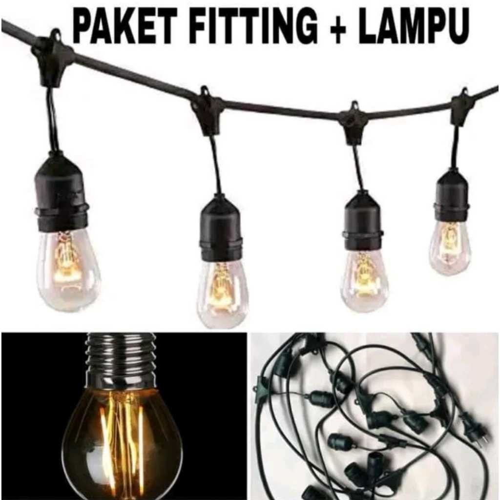 LAMPU CAFFE GANTUNG/ Fitting Lampu Gantung Outdoor 10 Meter 20 Fitting/Waterproof/ 10 Meter 20 Fitti
