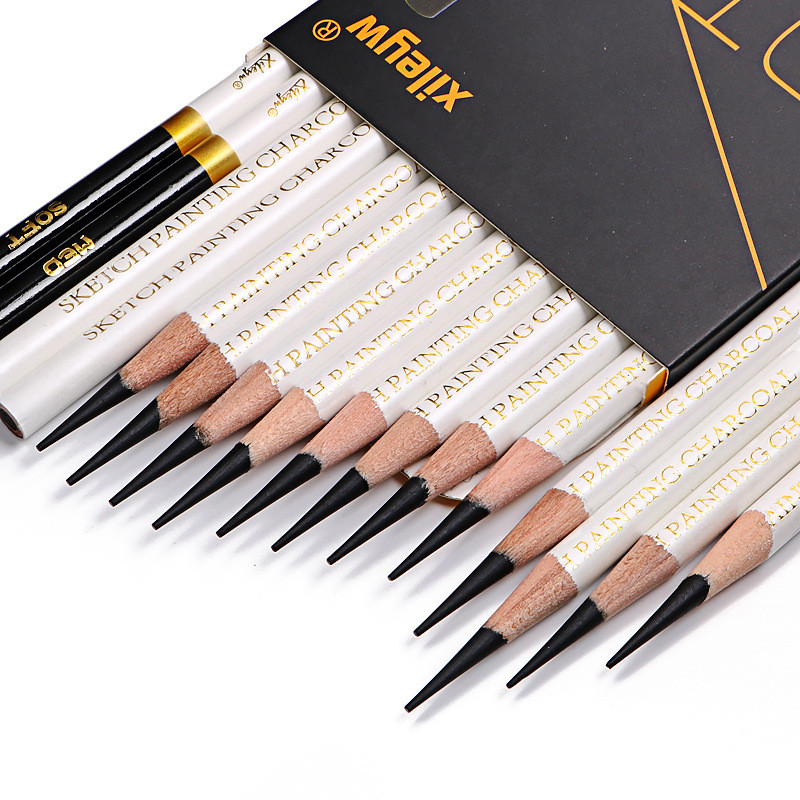 

12pcs Pearlescent Platinum Circle Sketch Charcoal Soft Medium Hard Drawing Pencil Combination For Beginners Art Supplies