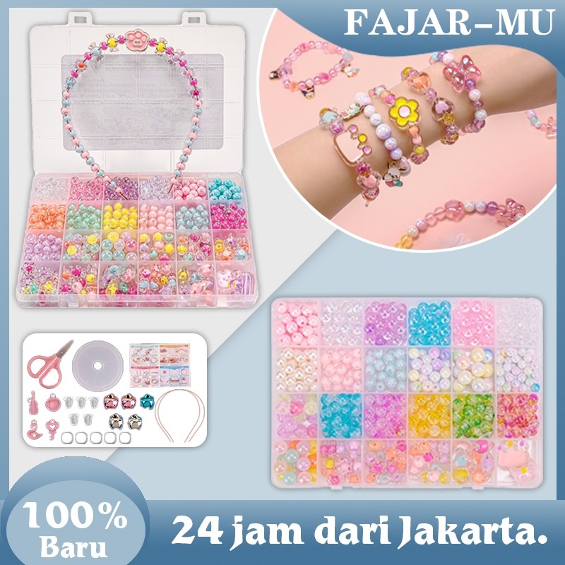 Set Manik Mote 1 Box DIY Gelang Set Gelang DIY Manik Manik Gelang Kalung Mainan Manik Anak Meronce M