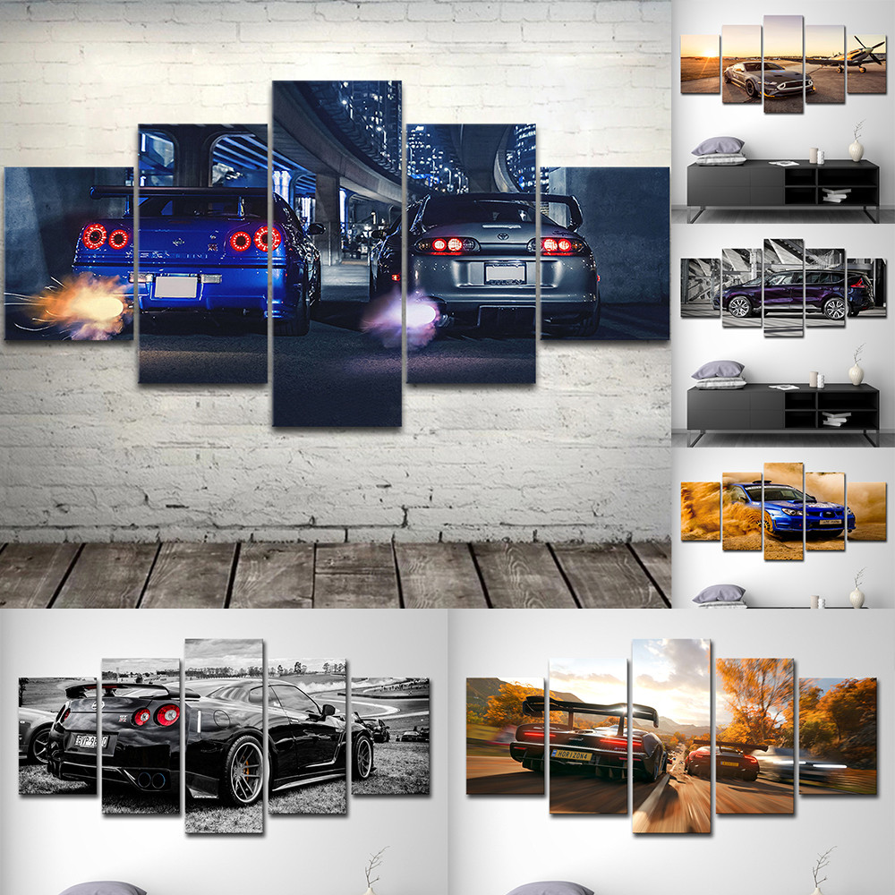 

5 Panel Sports Car Wall Art Unframe Vehicle Canvas Painting HD Print for Living Room Home Decoration Racing Car Poster Wall Art