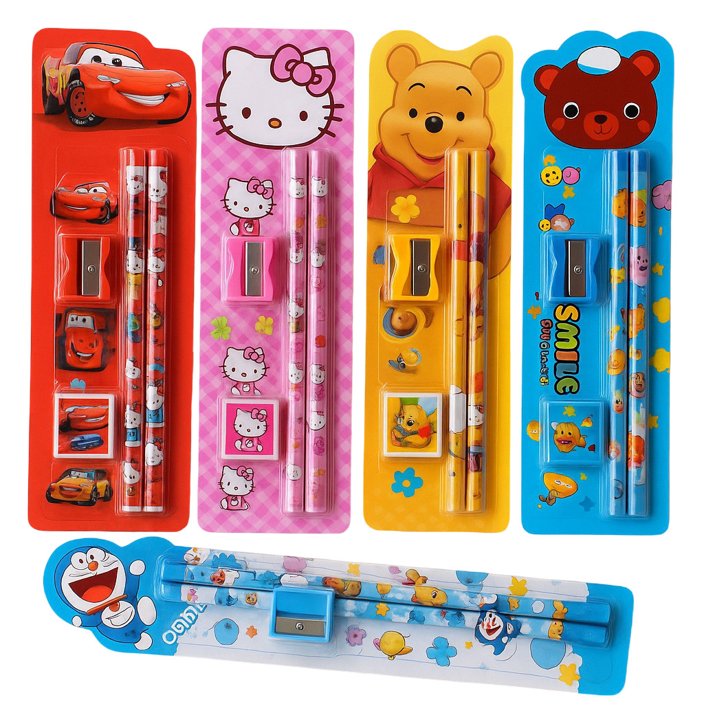 

Alat Tulis Sekolah Anak 5 in 1 Stationery Set Karakter Lucu Pensil Penghapus Penggaris