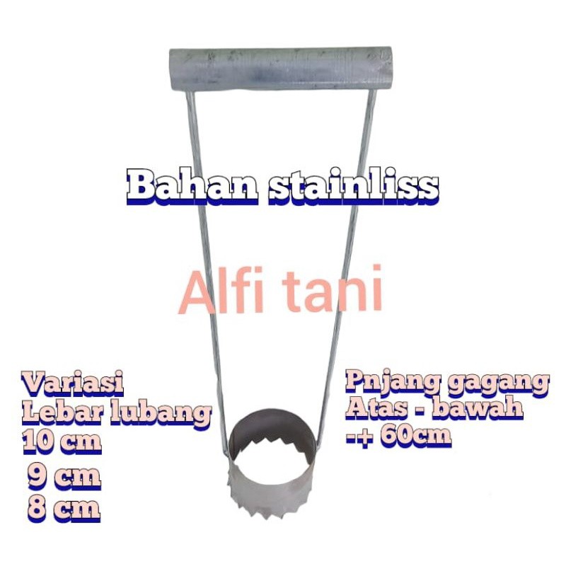 Plong Mulsa Alat Pelubang Plastik mulsa panjang 60cm pariasi lebar lubang 8cm, 10cm