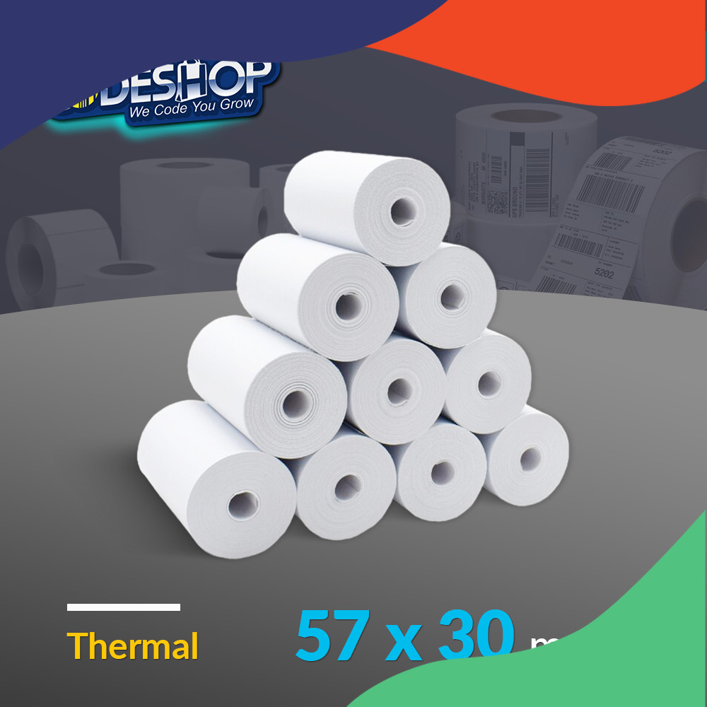 

COD Codeshop ECO Kertas Thermal 57 x 30 mm Coreless Struk Printer Kasir Bluetooth 58mm (10 Roll) SALE