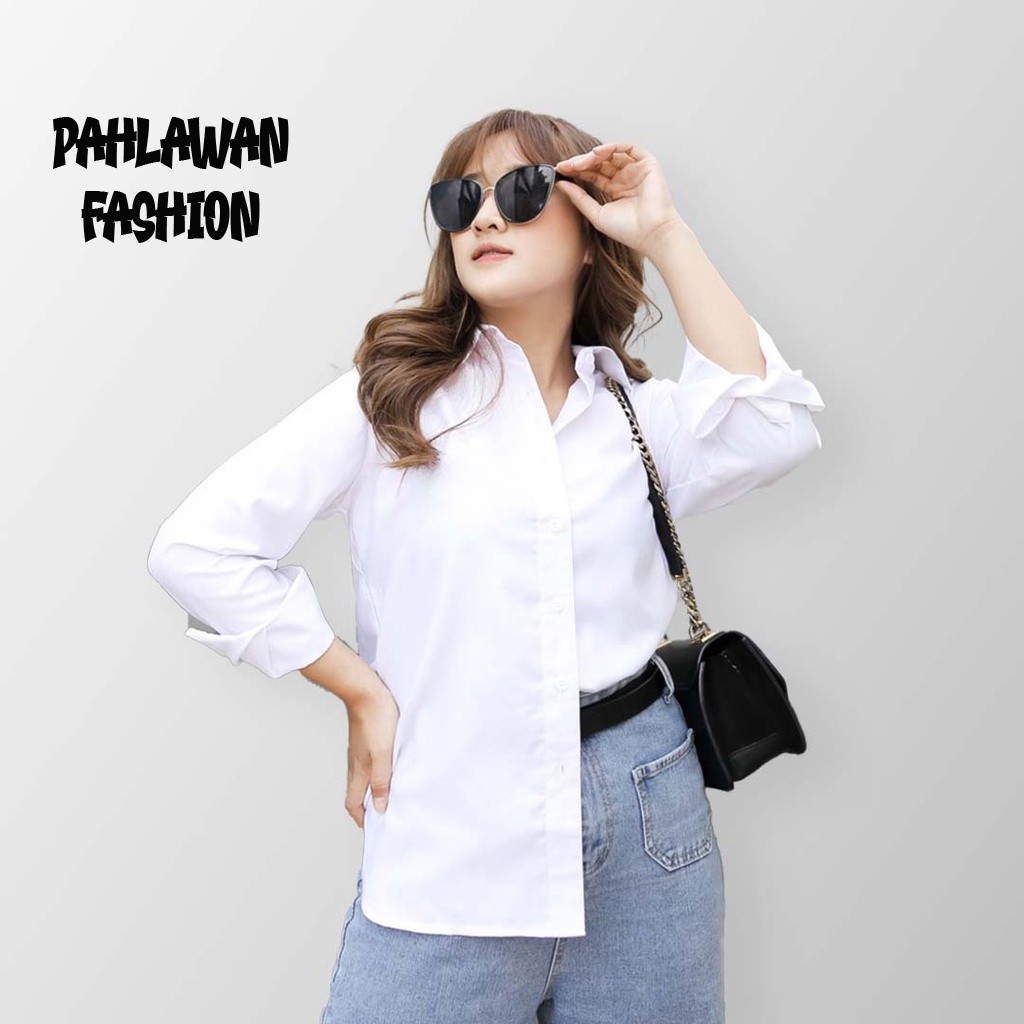Kemeja Wanita Polos Putih Hitam Formal - Kemeja Ngantor