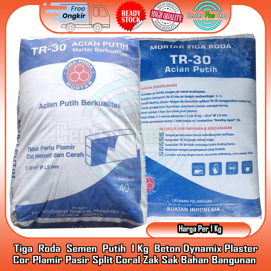 Tiga Roda Semen Putih 1 Kg Kilo Plester Baturaja Padang Pasir Split Koral Besi Kayu Sak Zak Decking 