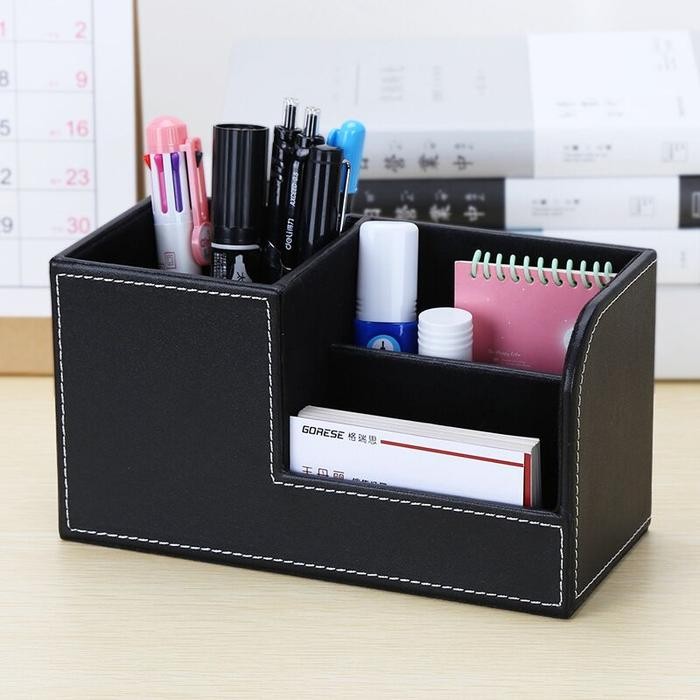 

Tempat Remote, HP & Pulpen - Business Pen Holder Desktop Organizer - Hitam