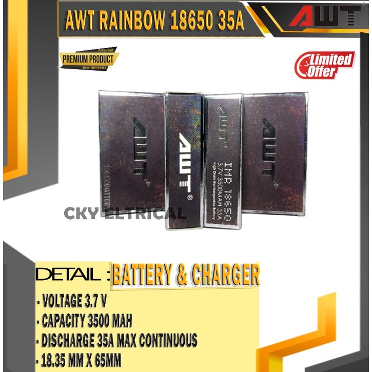 BATERAI AWT RAINBOW 18650 3500mAh ORIGINAL