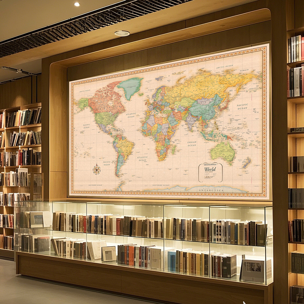 

120x80cm Decorative World Map Classic Edition Vinyl Spray Map Hanging Picture Poster Prints for School Home Office Supplies