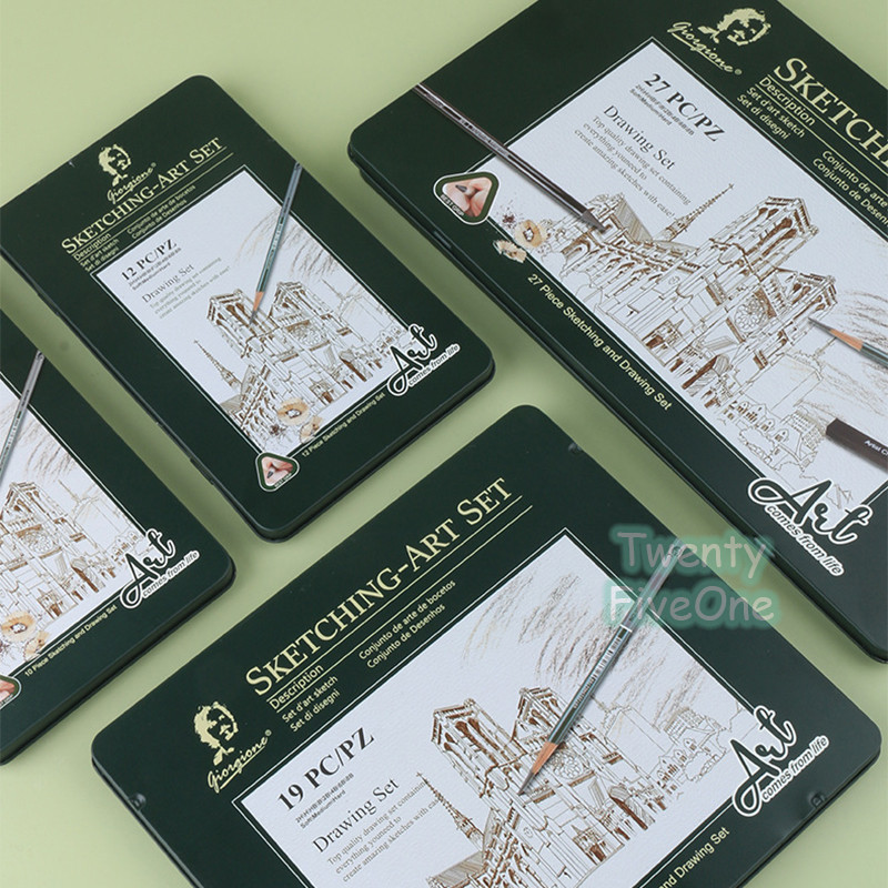 

Giorgione profesional sketsa pensil set 19/27 set karbon+pen+sketsa pensil besi kotak