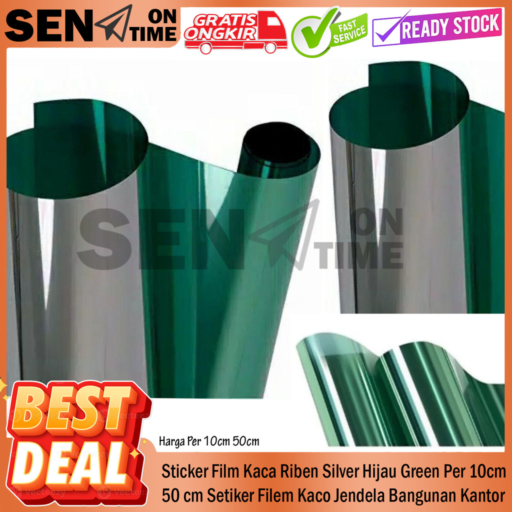 Setiker Sticker Film Kaca Riben Silver Hijau Green Per 10cm 50cm Stiker Filem Kaco Pilm Jendela Ruma