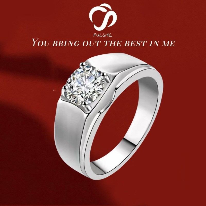 FULSHE Cincin Matte Pria 1 Karat Berlian Fashion Cincin Lapisan Platinum Asli