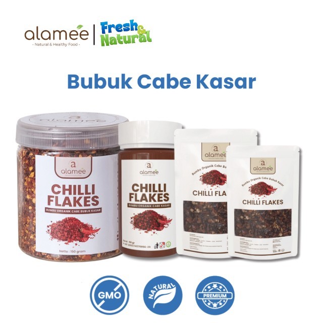 

Cabe Bubuk Kasar Chilli Flakes Cabai Bumbu Dapur Masak Organik Rempah Rimpang Murni Seasoning 150g fresh and natural