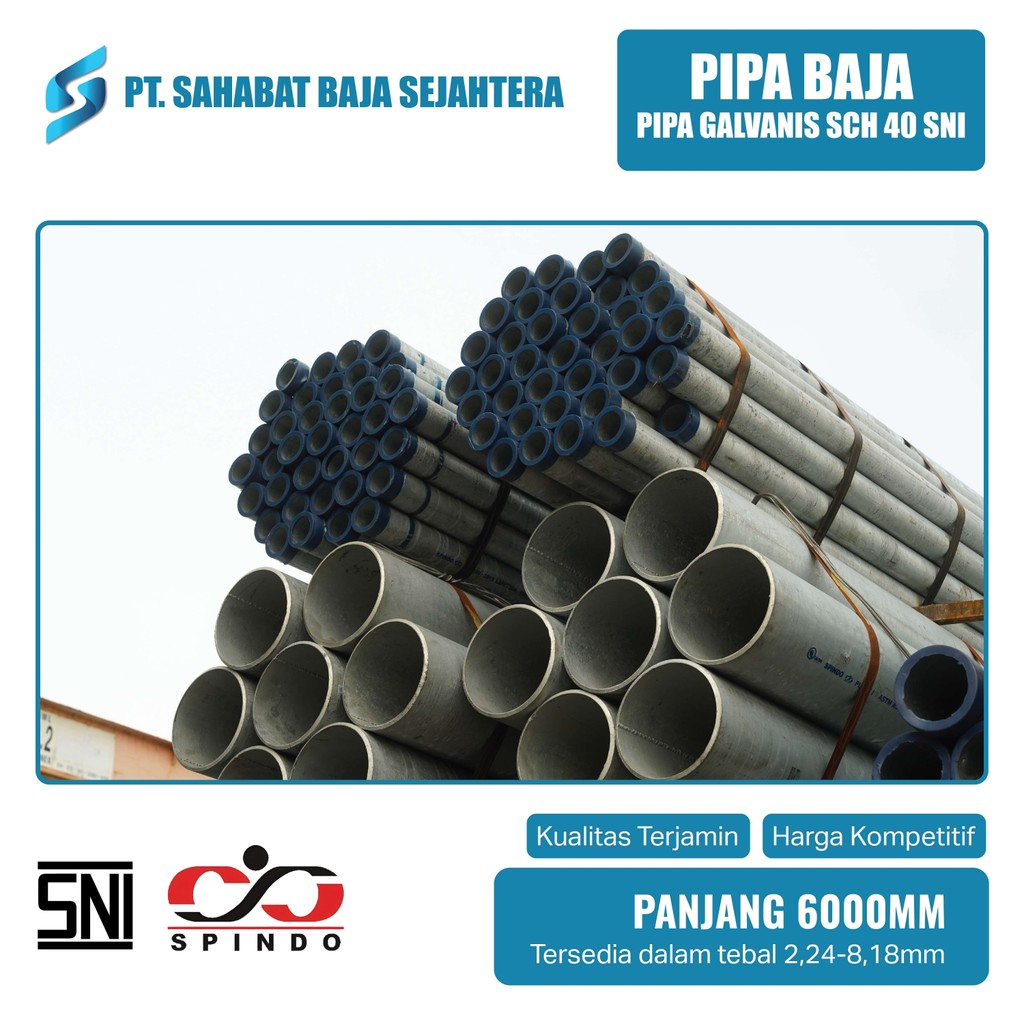 Pipa Galvanis Sch 40 - ASTM A53 Grade A (ERW) - 6 Meter Welded