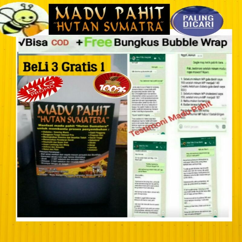 

(Best Seller)Beli 3 free 1/Madu Hitam / Madu Hitam Pahit Hutan Sumatra 1Kg/ Madu Murni