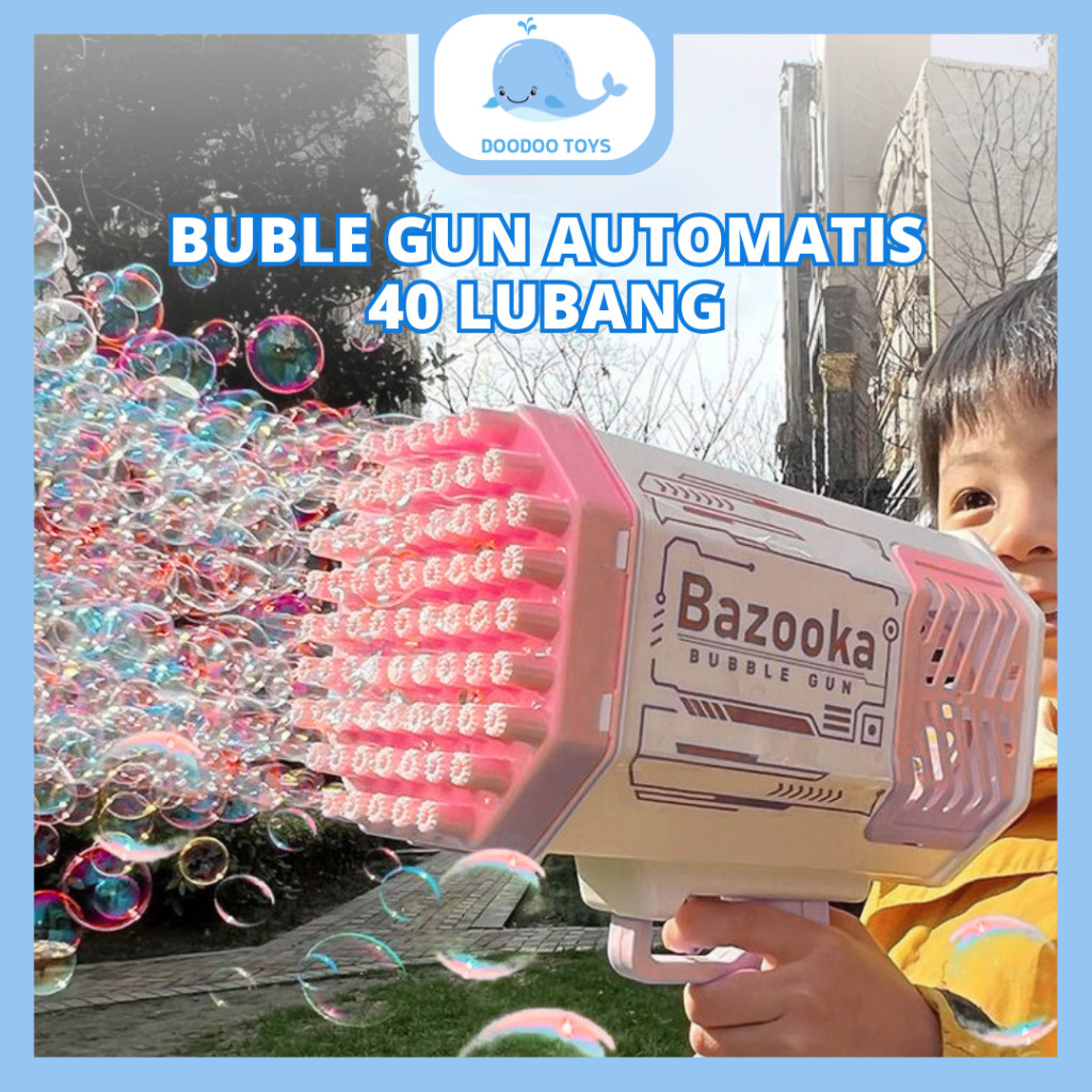 Mainan pistol gelembung sabun mesin otomatis 40 lubang warna biru bazooka bubble gun machine besar u